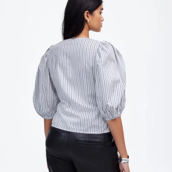 Madewell Puff-Sleeve Button-Up Top in Stripe Size 0 - Picture 4 of 9